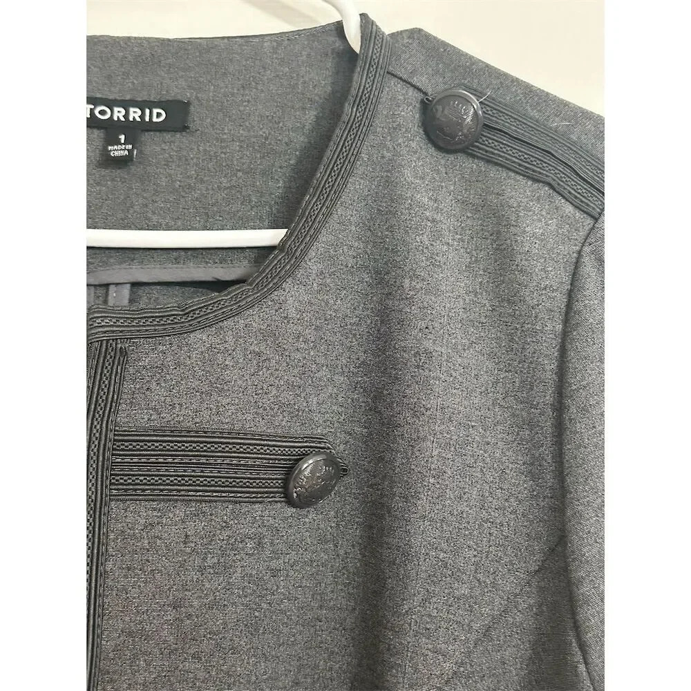Torrid Womens Blazer 1X Gray Military Style Jacket Cropped Casual  Fall - Picture 7 of 10